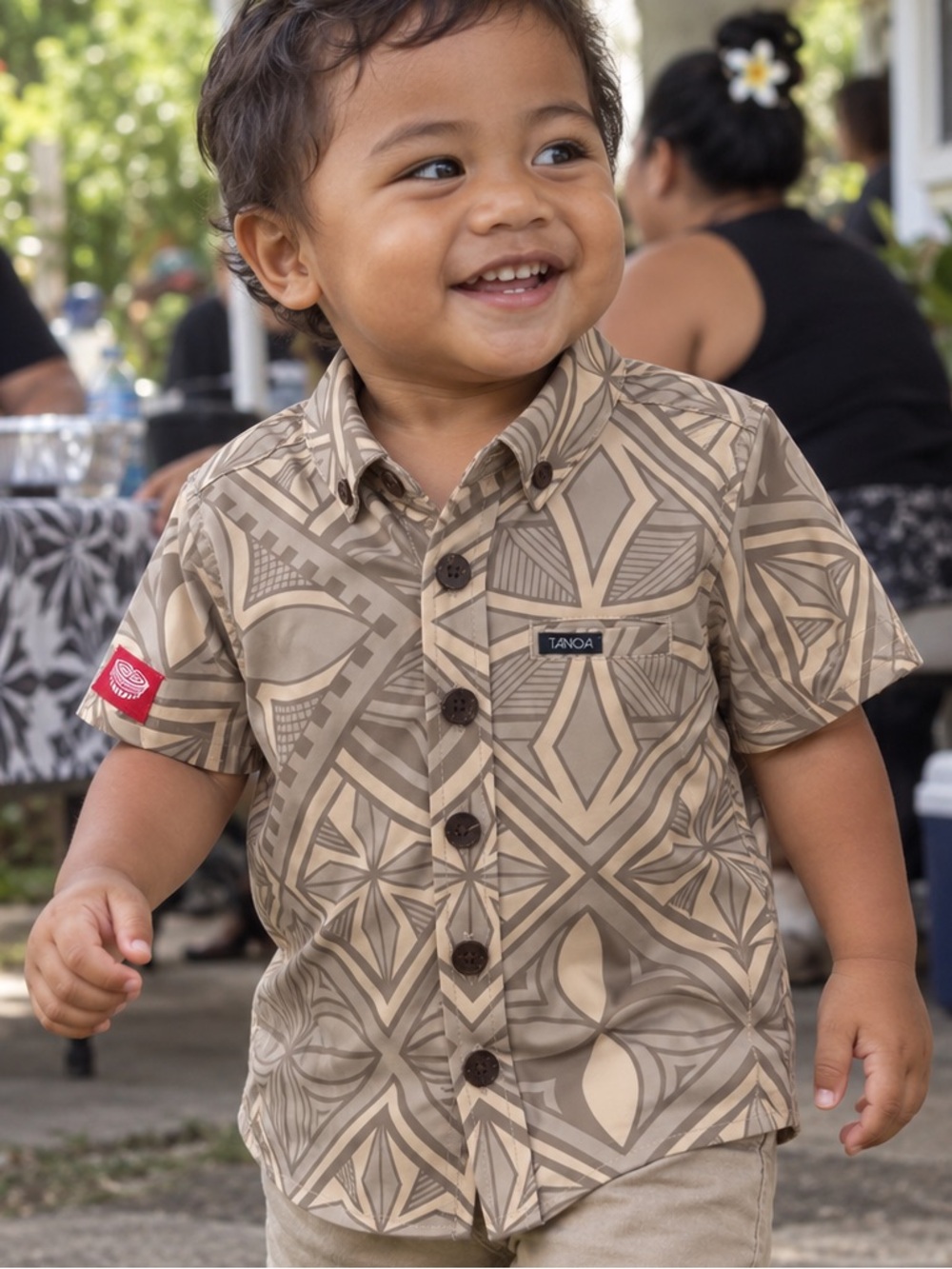 Tanoa Boys Tan Polynesian Print Aloha Shirt